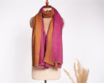 Magenta Orange Dorukha Cashmere Shawls, Reversible Pashmina Wraps, Handwoven Scarves, Handloomed Fabric, 40x80&quot; - BRENTWOOD
