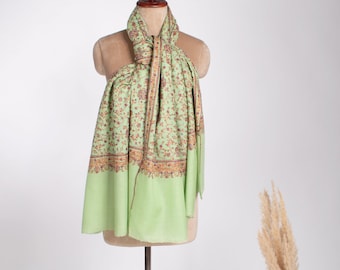 Bright Green Cashmere Scarves, Festival Pashminas, Original Shawls, Boho Wraps, Indian Embroideries, Made in Kashmir Gifts, 40x80" - BHIWADI