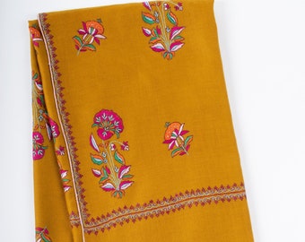 Cashmere Shawls, Mustard Wraps, Shawls for Gifting, Paper Mache Scarves, Kashmiri Embroideries, , 40x80" - DAR ES SALAAM