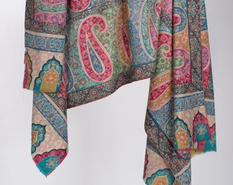 Paisley Kashmir Scarves, Printed Festival Pashminas, Intricate Embroidery Shawls, Wedding Shawls, Authentic Pashminas, 40x80" - PUSHKAR