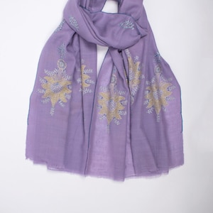 Lilac, Super Soft Pashminas, Needlework Embroideries, Kashmiri Shawls, Summer Wraps, Corporate Gifts, 28x80" - TYLER