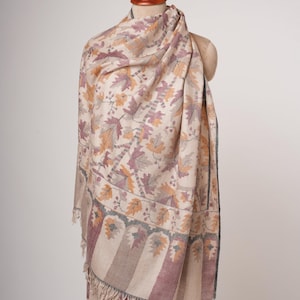 Kani Pashmina Shawl with Chinar Motif | Handwoven Pure Cashmere Wrap | Lightweight Soft Scarf | Elegant Handmade Gift for Women