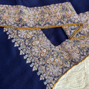 Navy Cashmere Scarves, Festival Pashminas, Original Shawls, Boho Wraps, Indian Embroideries, Made in Kashmir Gifts, 40x80&quot; - BRECON