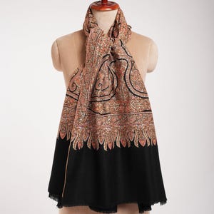 Minute Silk threads Embroidered In Black Pashmina Jamavar Shawl