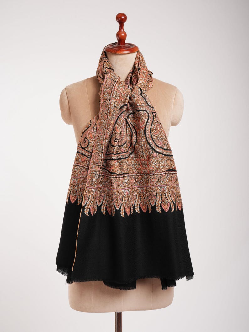 Minute Silk threads Embroidered In Black Pashmina Jamavar Shawl