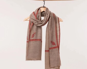 Rare Dark Taupe Baby Soft Pashmina Scarf with Hand Embroidery