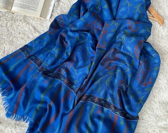 Pashmina Kashmiri Shawls, Kani Weave Cashmere Wraps, Blue Handmade Scarves, Unique Wraps, Wedding Gifts, 40x80" - MILOS