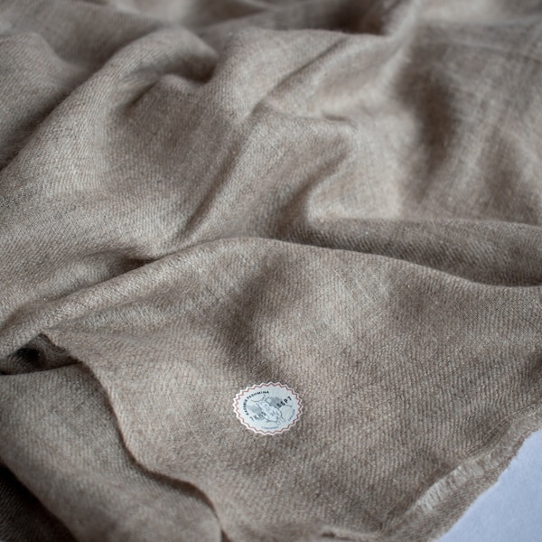 GI Certified Pure Pashmina Scarf/Wrap, Natural Zati (Beige) Handwoven on Hand loom in Kashmir, Luxury, Super Soft, Light Weave.
