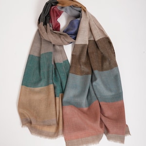 Contemporary Striped Cashmere Stole | Handcrafted Lightweight Wool Wrap | Soft Cozy Scarf | Designer Accessory | Premium Gift for Women