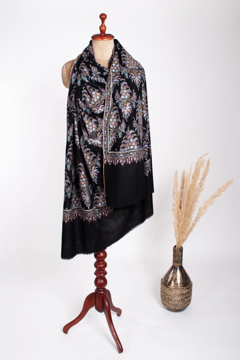 Exclusive Black Festival Pashmina, Original Shawls, Indian Embroideries, Made in Kashmir Gifts, 40x80 MACCLESFIELD image 5