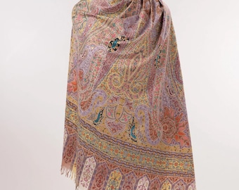 Hand Painted Handwoven Pashmina Shawl with Kalamkari Embroidery