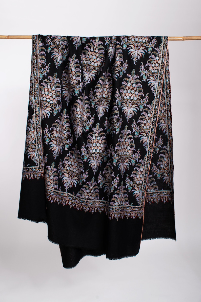 Exclusive Black Festival Pashmina, Original Shawls, Indian Embroideries, Made in Kashmir Gifts, 40x80 MACCLESFIELD image 4