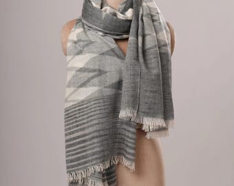 Oversized Ikat Handwoven Featherlight Pure Pashmina Shawl