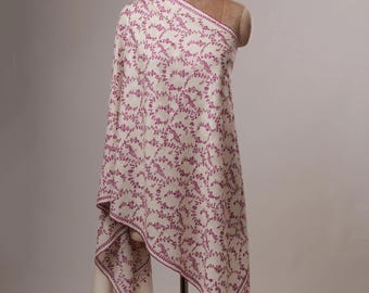 Natural White Baby Soft Cashmere Scarf with All-Over Purple Sozni Embroidery