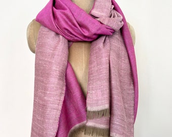 Ivory and Fuchsia Reversible Pashmina Shawl | Dorukha Kashmiri Wrap | Pure Handloom Cashmere | Elegant Heirloom Scarf | Pure Cashmere Scarf