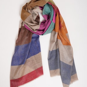Modern Stripe Handwoven Indian Cashmere Wrap | Lightweight Pashmina Shawl | Minimalist Striped Scarf | Soft Wool Stole | Sustainable Scarf