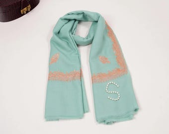 Sky Blue Fine Wool Shawl with Hand Tilla Hashidar Embroidery