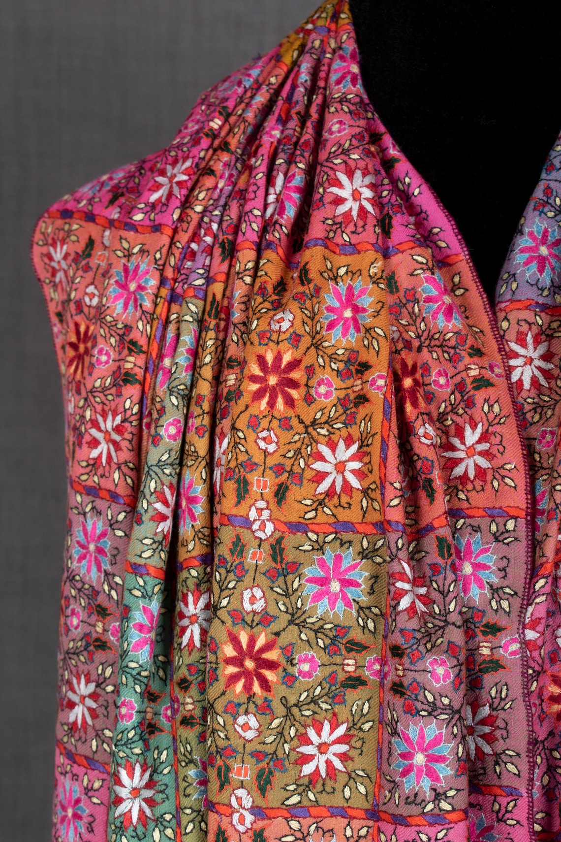Nargis Striped Pashmina Shawl Indian Embroidery Special image 2