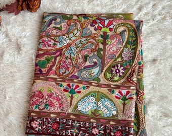 Kalamkari Pashmina Shawls, Hookwork Cashmere Scarves, Artistic Pashminas, Indian Embroideries, Wedding Gifts, 40x80" - ALBANS