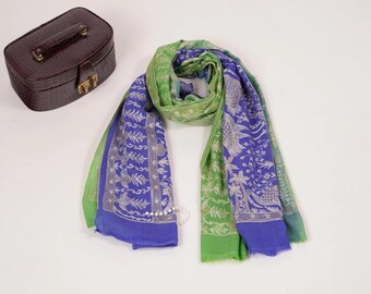 Green & Blue Fine Hand Embroidered Pure Pashmina Shawl