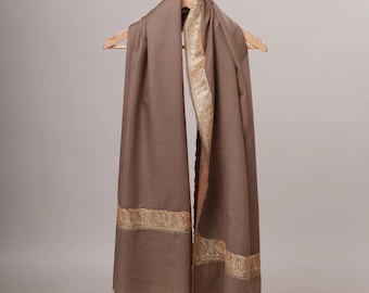 Toosh Color Fine Wool Neemdaur Gold Tilla Embroidery Shawl