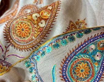 Impossible Embroidery Shawl, Cashmere Scarves, Aksi Pashminas, Original Shawls, Indian Embroideries, Extreme Craftsmanship, 40x80" - DAL