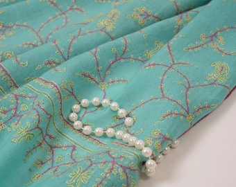 Sky Blue Hand Embroidered Baby Soft Pashmina Scarf