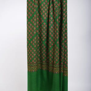 Grüner Kaschmir Pashmina Schal | Mughal Sterne Handstickerei | Reines leichtes Tuch | Luxus handgefertigter Schal | Stilvolles Geschenk für sie