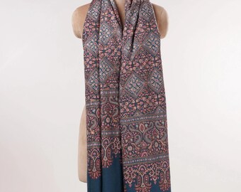 Handwoven Blue Pashmina Shawl with Hand Embroidery