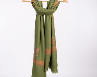 Green Cashmere Shawls, Extraordinary Wraps, Soft Scarves, Kashmir Pashmina, Handmade Gifts, Special Presents, 40x80" - IDAHO