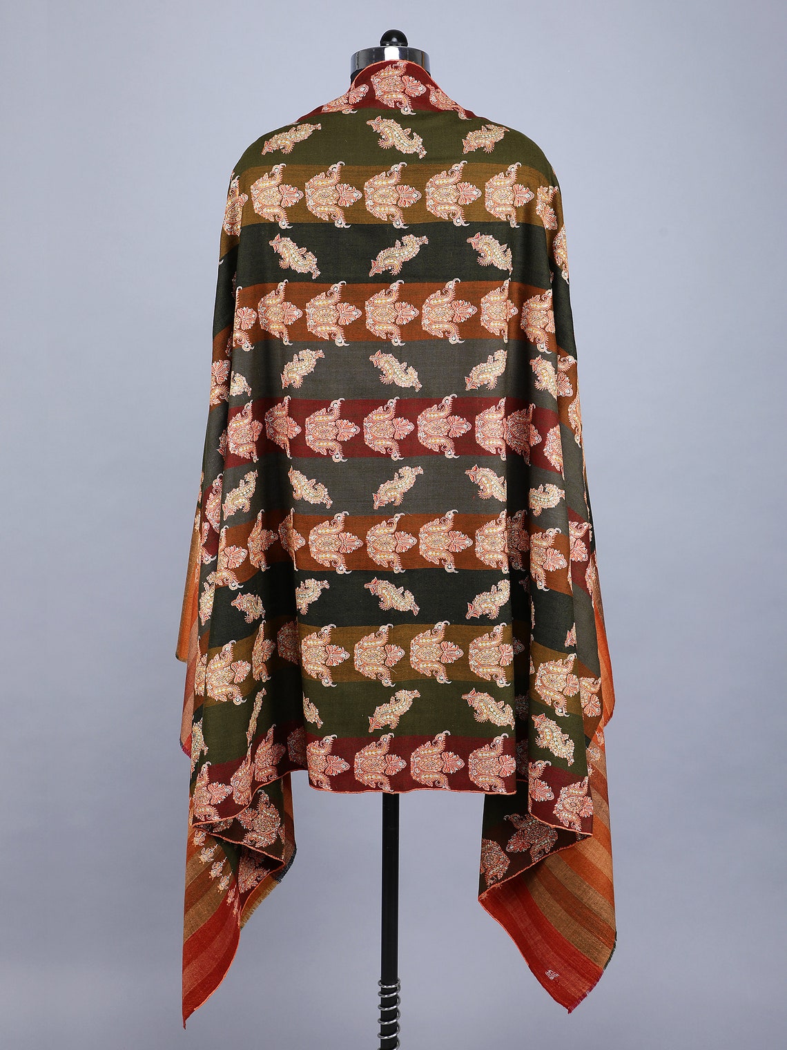 Kashmiri Pashmina Shawl Stripes & Hand Embroided image 4