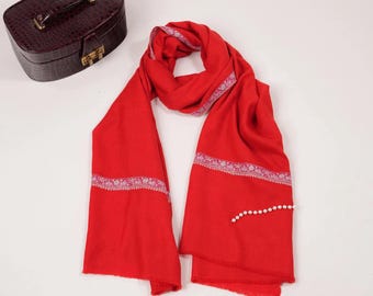 Red Indian Pashmina Shawl with Hashia Hand Embroidery
