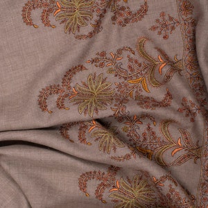 Beige Pashmina Shawl with Mulberry Silk Embroidery | Pure Cashmere Wrap | Hand Embroidered Luxury Scarf | Soft Elegant Wrap for Women