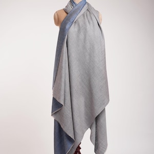 Oversized Dorukha Blue Ivory Pashmina Wrap – Reversible Handwoven Cashmere Shawl from India | Two-Tone Travel Scarf | Luxury Gift for Her