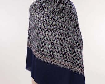 Jali Embroidered Original Dark Blue Handwoven Pashmina Shawl