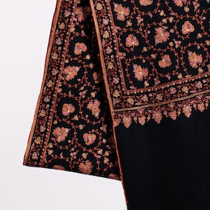 Black Handwoven Pashmina Shawl with Sozni Embroidery – Authentic Kashmiri Cashmere Wrap | Luxury Wool Scarf | Handmade Indian Stole