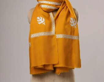 Mustard Hashia Tilla Hand Embroidered Fine Wool Shawl