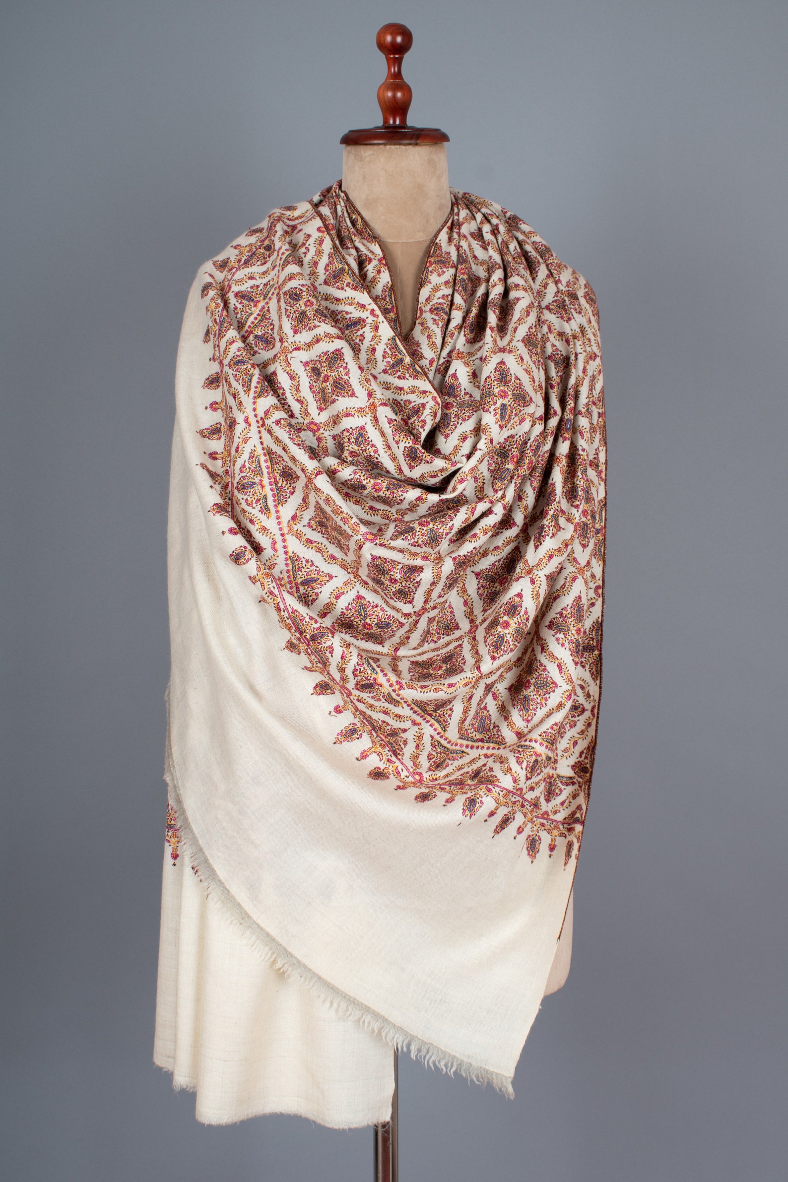 Faleen Natural Pashmina Shawl Sozni Embroidery Wrap Cashmere | Etsy