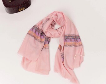 Palladar Embroidered Baby Pink Handwoven Authentic Pashmina Shawl