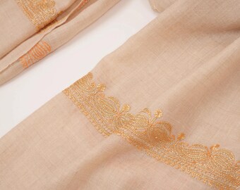 Natural Off White Pashmina Scarf with Gold Tilla Hand Embroidery