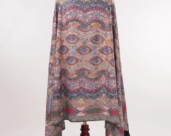 Hand painted Soft Kalamkari Pashmina Shawl with Hand Embroidery