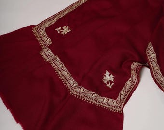 Maroon Hashia Tilla Hand Embroidered Fine Wool Kashmiri Shawl