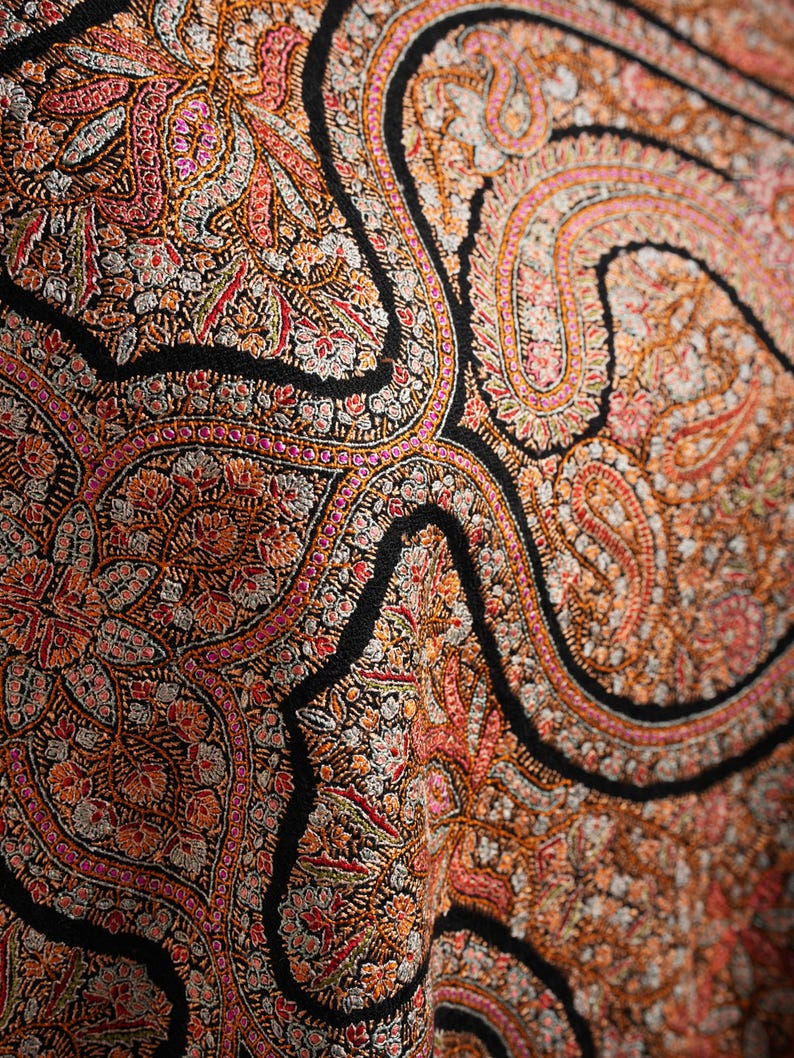 Minute Silk threads Embroidered In Black Pashmina Jamavar Shawl
