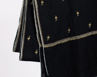 Black Cashmere Scarf | Olive Buteh Embroidered Wool Wrap | Handcrafted Pashmina Shawl | Luxury Soft Winter Accessory | Elegant Gift