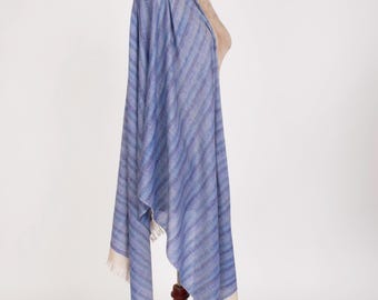 Blue Gradient Stripes Cashmere Scarf | Handwoven Baby Soft Wool Wrap | Luxury Pashmina Shawl | Lightweight Cozy  Accessory | Elegant Gift