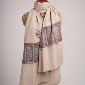 Luxury Off White Pashmina Shawl | Soft Hand Embroidered Cashmere Wrap | Timeless Kashmir Scarf | Artisan Gift Wrap | Perfect Gift for Women