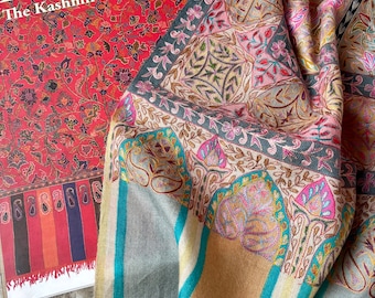 Excellence Pashmina Shawls, Kalamkari Cashmere Scarves, Artistic Pashminas, Indian Embroideries, Wedding Gifts, 40x80" - RAJGIR