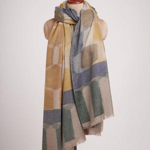XL Modern Handwoven Ikat Pashmina | Featherlight Kashmiri Wool Shawl | Lightweight Oversized Wrap | Contemporary Pashmina Scarf