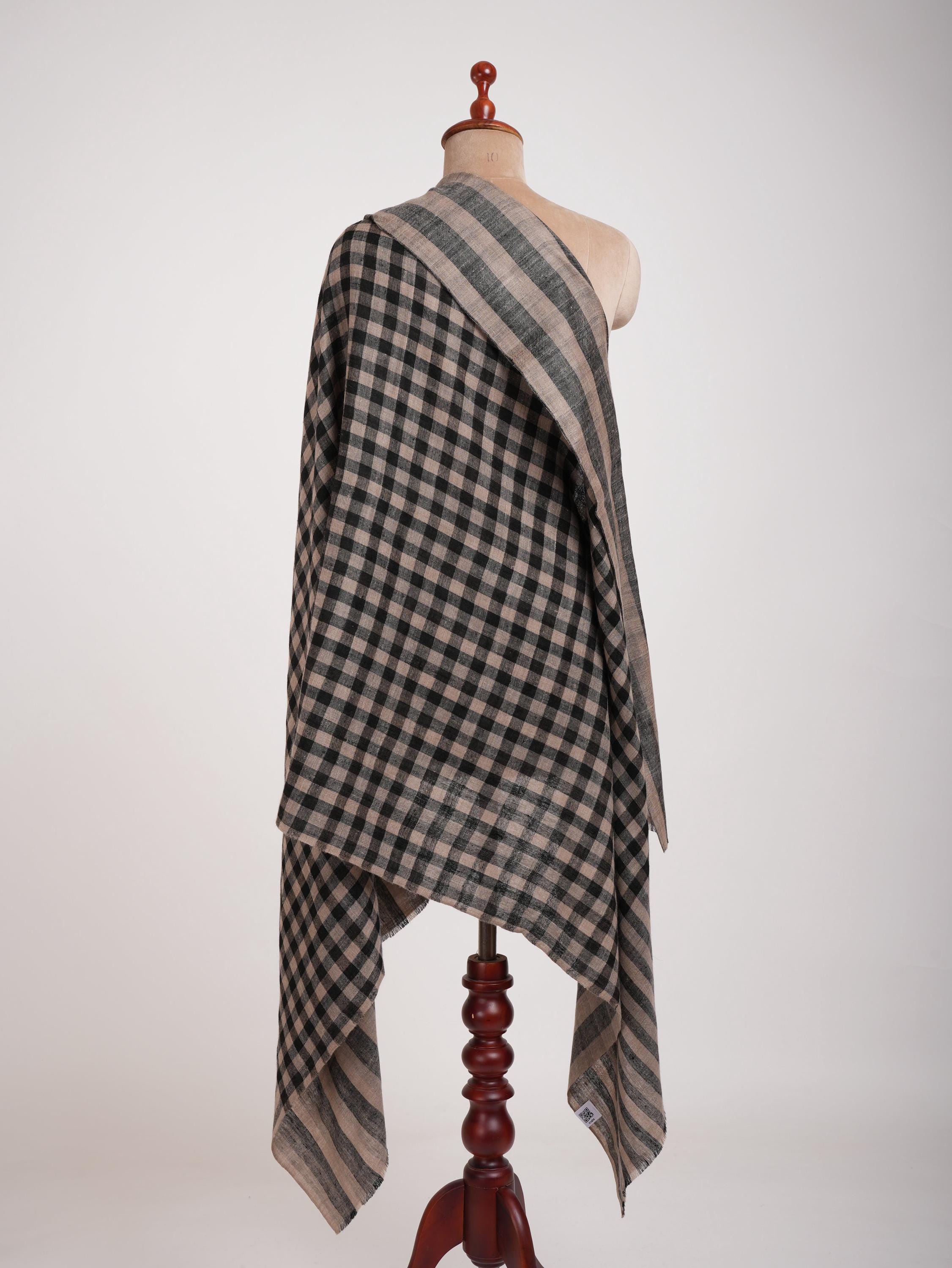 Black and Beige Dorukha Pashmina Shawl – Reversible Cashmere Wrap | Soft Wool Scarf | Luxury Indian Stole | Handmade Gift for Her/Him