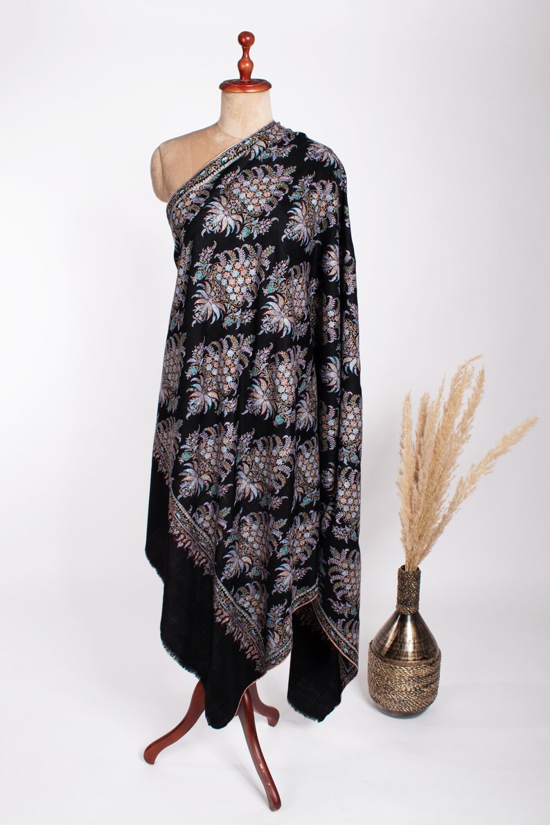 Exclusive Black Festival Pashmina, Original Shawls, Indian Embroideries, Made in Kashmir Gifts, 40x80 MACCLESFIELD image 7
